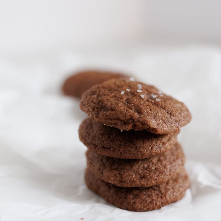 A stack of chocolate snickerdoodle cookies.