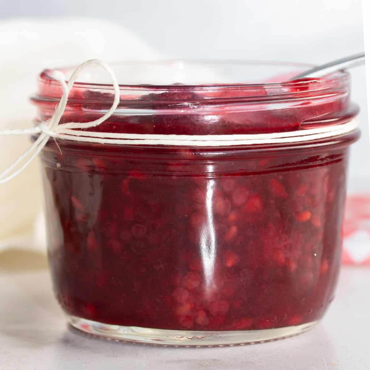 Blackberry sauce in jar.