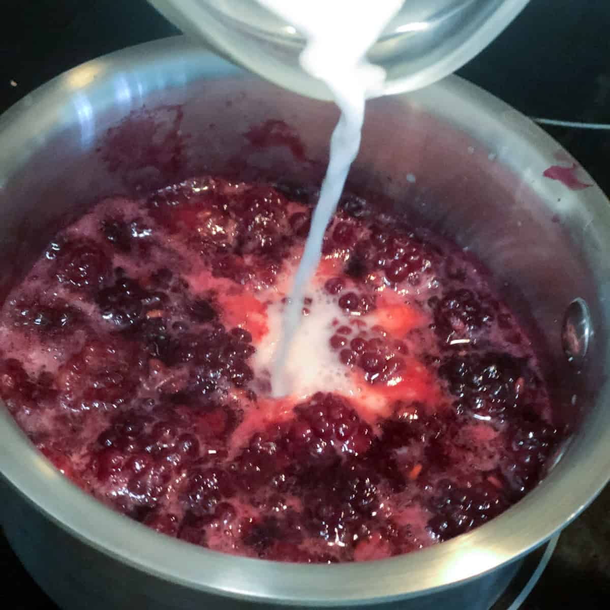 Blackberries cooking in saucepan.hn